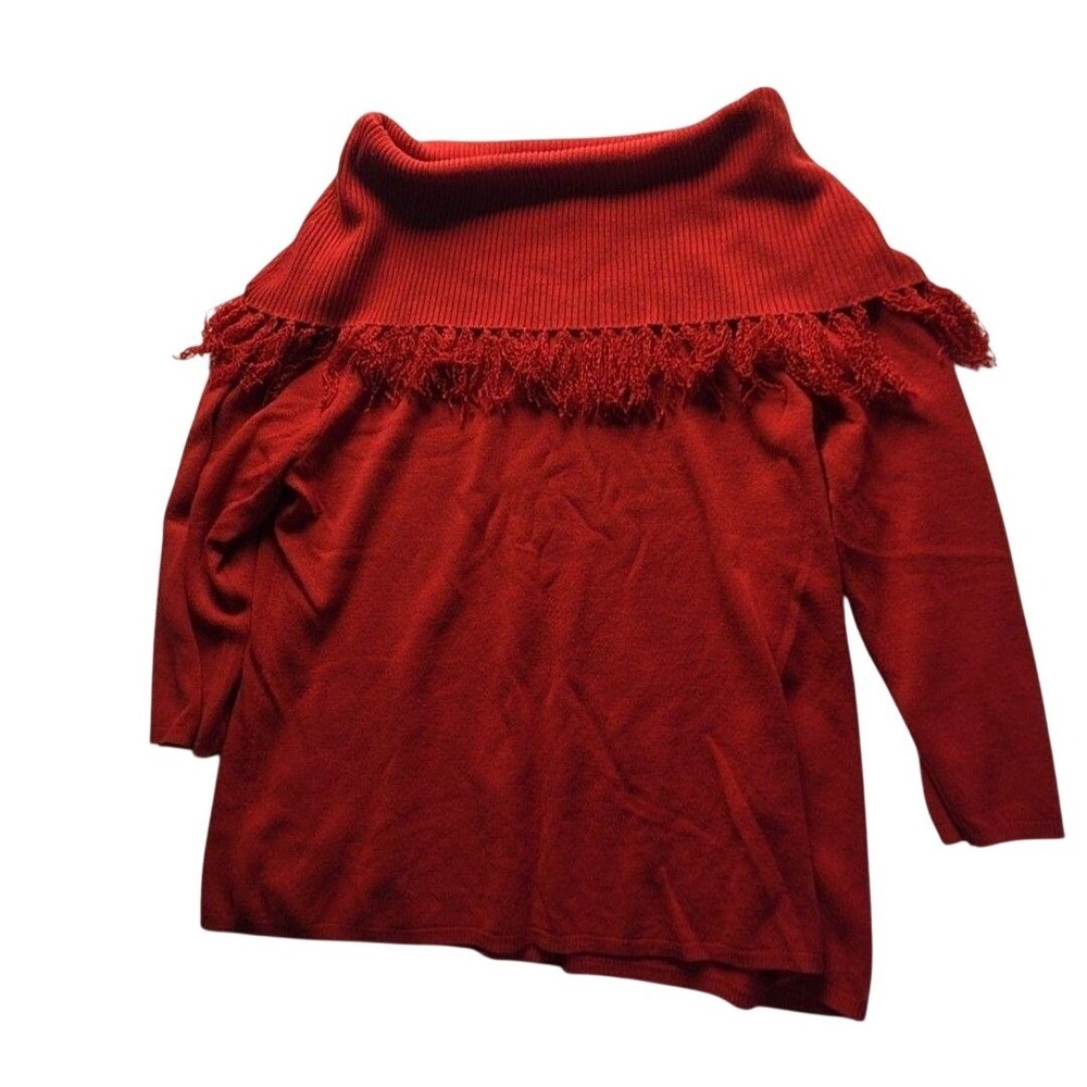 Cato Woman Red Off The Shoulder Fringe Trim Knit Sweater Plus Size 18/20W